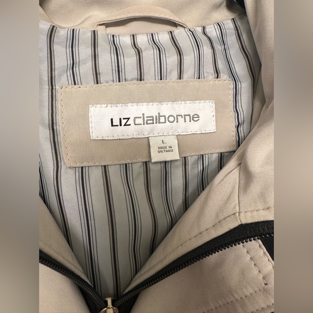 Liz Claiborne Black Rain/Trench Coat Size L - Picture 2 of 4